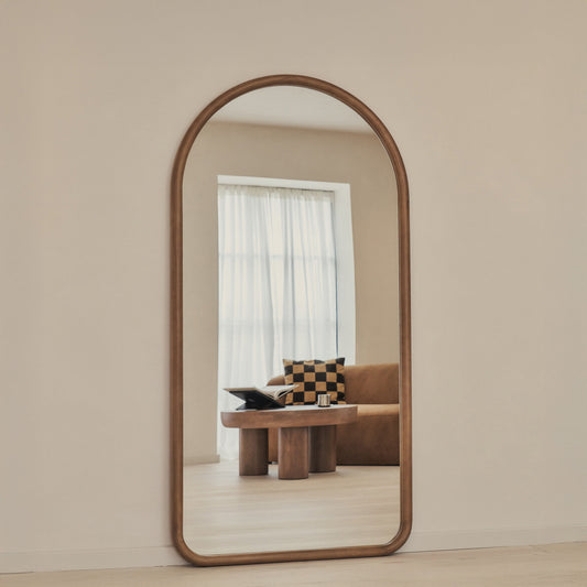 Espejo Amora – Espejo de cuerpo entero grande con marco de madera curvado (180 cm x 90 cm)**