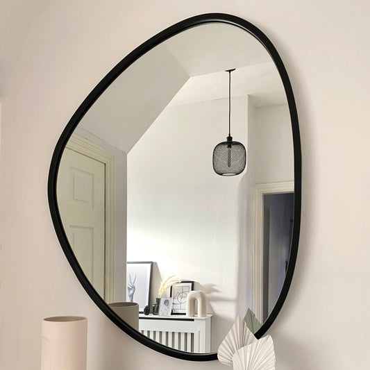 Large Black Irregular Metal Wall Mirror in living room